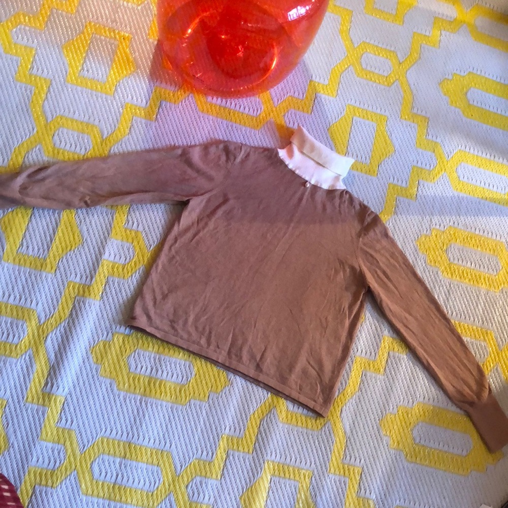 STAUD Camel and cream turtleneck with pearl detailing